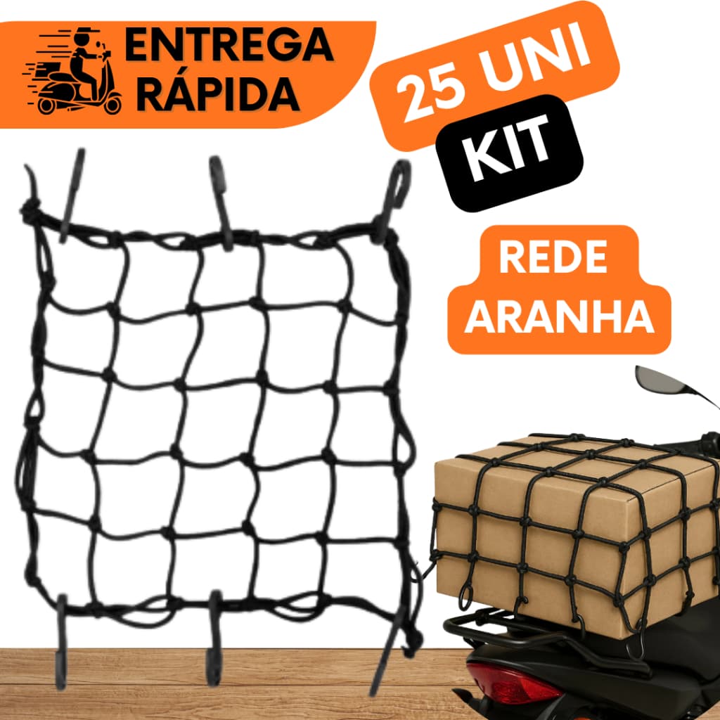 25 REDE ARANHA ELASTICO PARA CAPACETE E CARGA 35X35CM MOTOS BAGAGEIRO PARA MOTO CAIXAS CARGAS CAIXAS