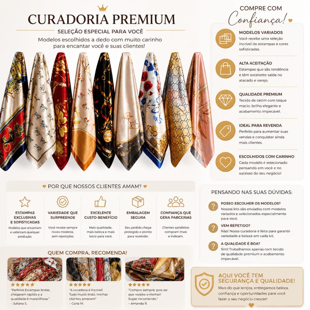 Kit 02/04/06 Lenços de Cetim Feminino Bandana Cabelo Estampas Modernas Sortidas Toque Acetinado Tendência 2026 encharp