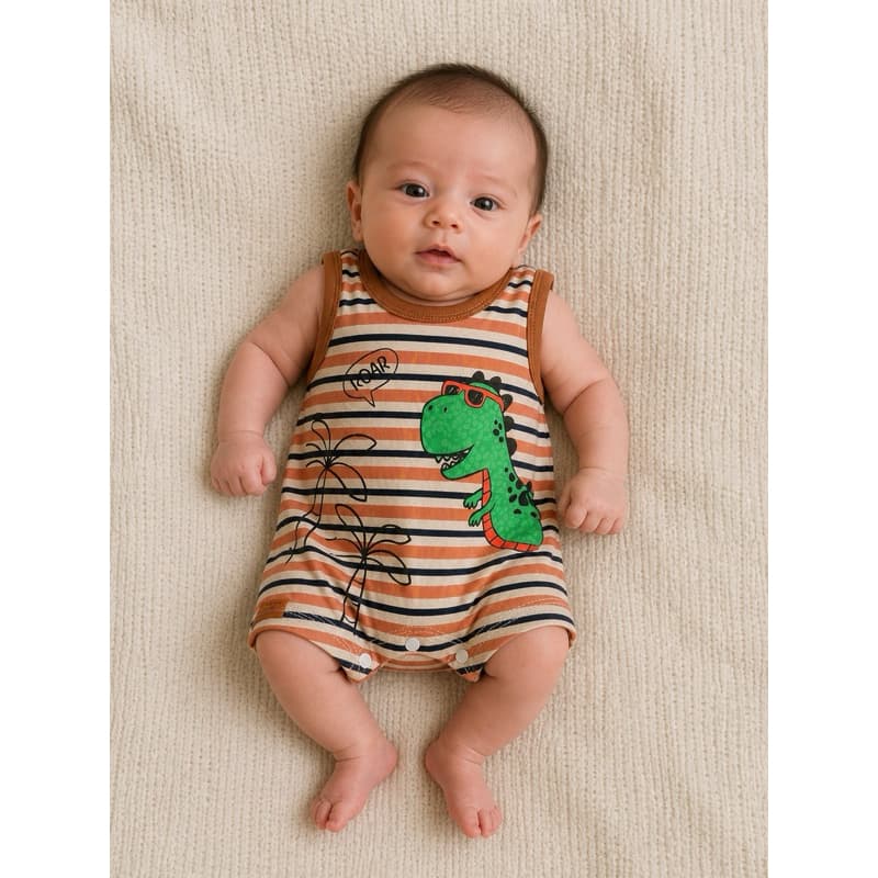 Macacão Fresco Curto Bebê Menino Banho de Sol 100% Algodão 0-4 meses