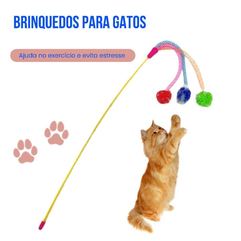 Brinquedo Para Gatos Varinha Interativa para Gatos 40cm com Pena e Bolinha | Brinquedo Divertido com Guizo