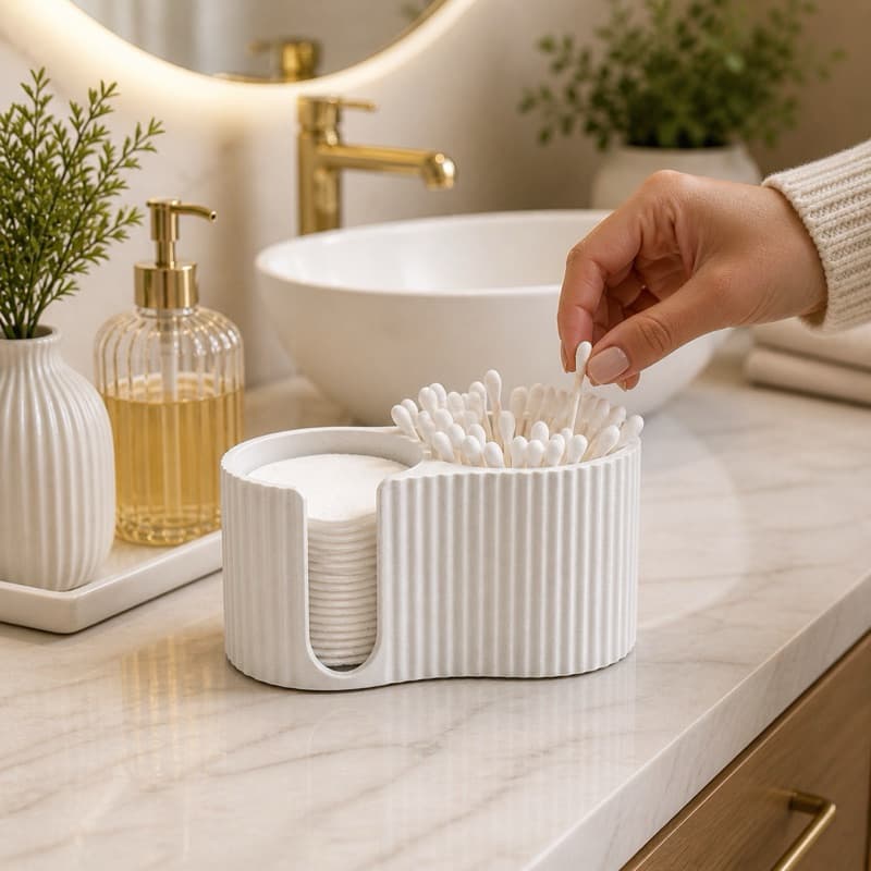 Organizador de Algodão e Cotonete Porta Dispenser Banheiro Premium Compacto Elegante Prático Luxo| Casa Organizada