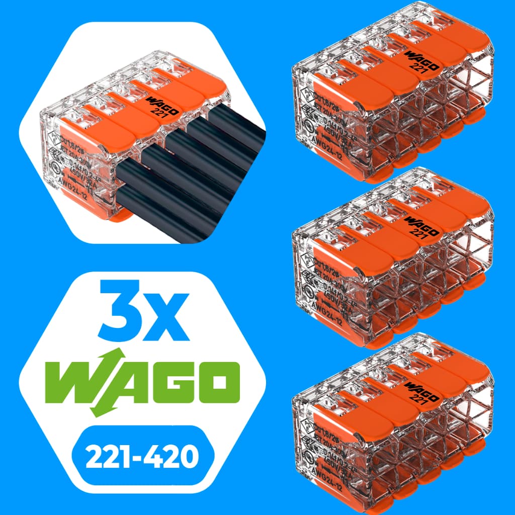 Conector de Fio Elétrico Wago 221-420 Conector Wago Emenda 10 Vias 32A 0,14 - 4mm² Kit 3 Peças