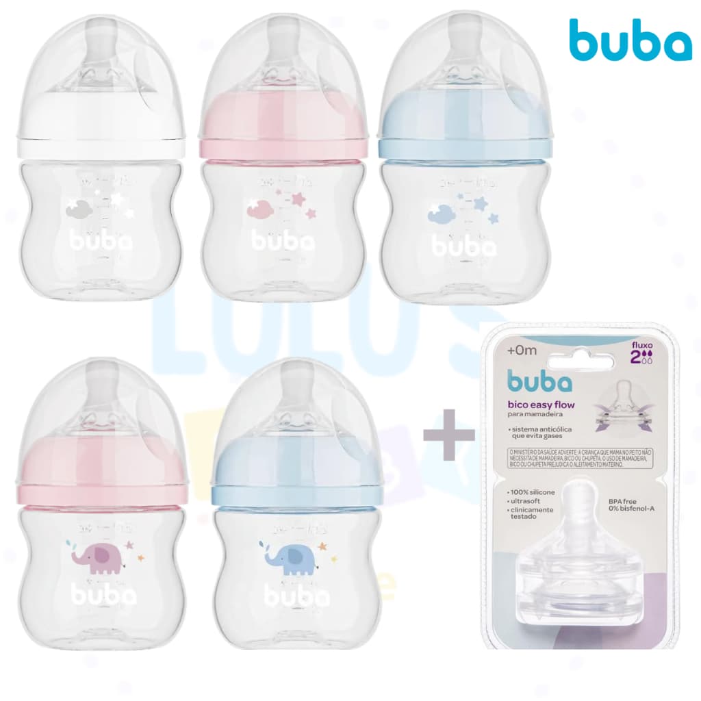 KIT BUBA Mamadeira Easy Flow 120ml + Bico Fluxo 2