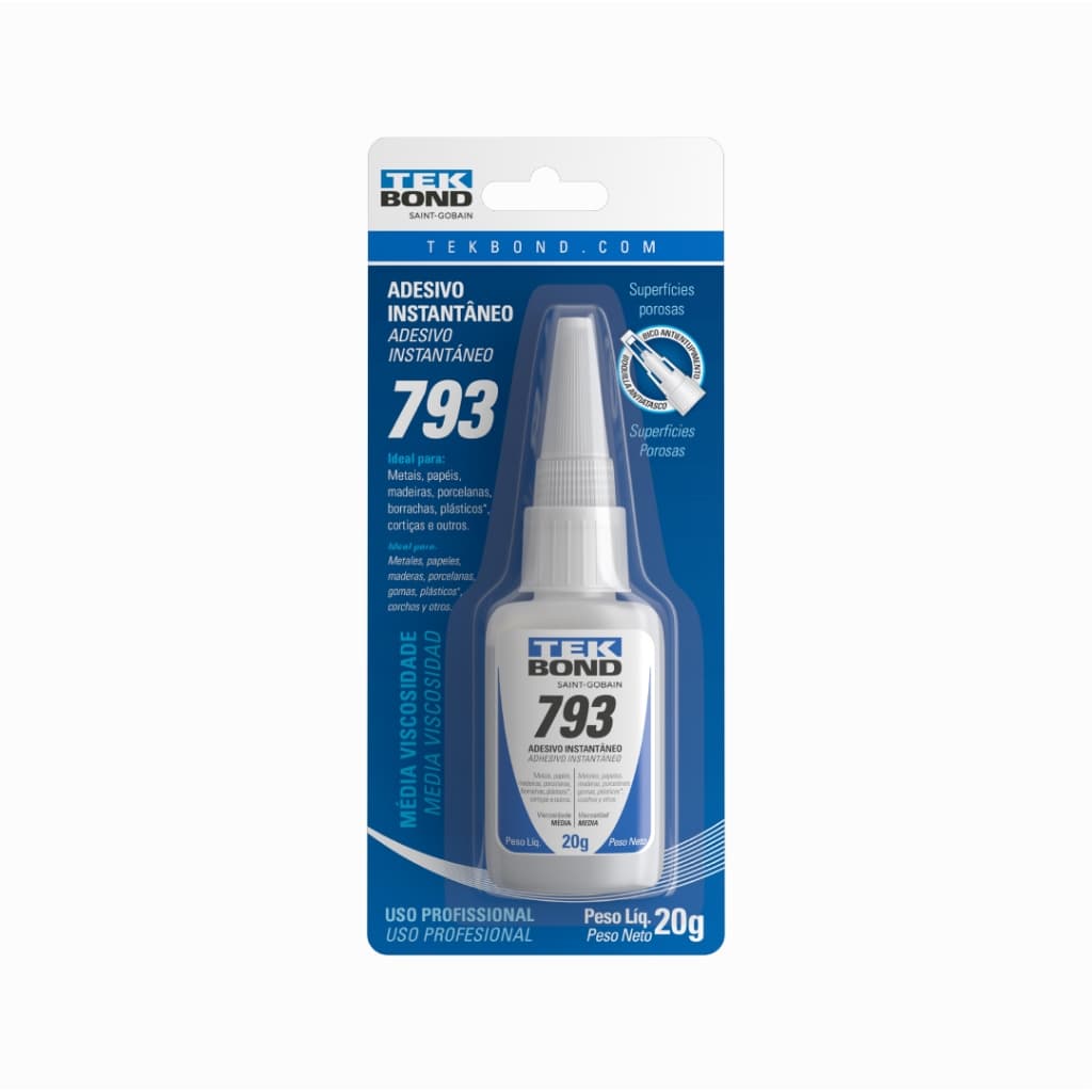 KIT Cola Instantânea Tekbond 793 - Supercola - Secagem rápida - Versátil - Alta resistência - 20g