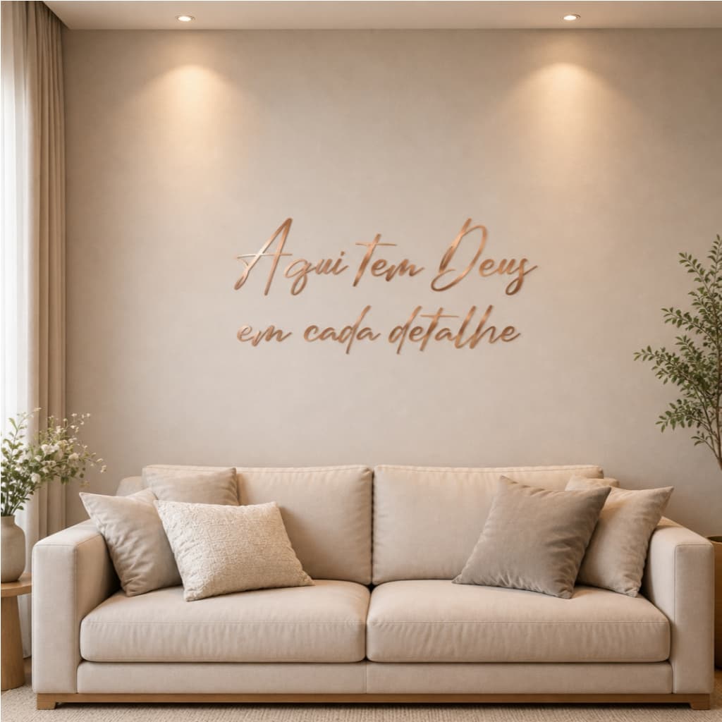 Frase Decorativa “Aqui Tem Deus em Cada Detalhe” – Quadro de Parede em MDF 3mm