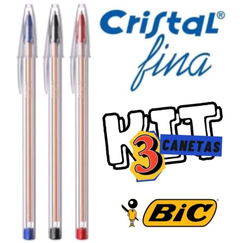 Caneta Bic Cristal Precisão 0.8mm Ponta Fina Kit Com 3 Cores