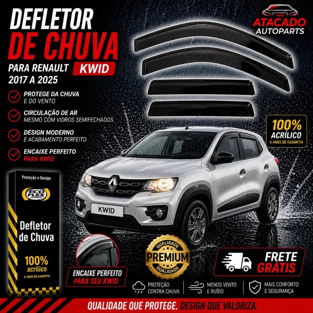 Calha Defletor Chuva Kwid 2017 a 2025 4 Portas Ecoflex Original Fume