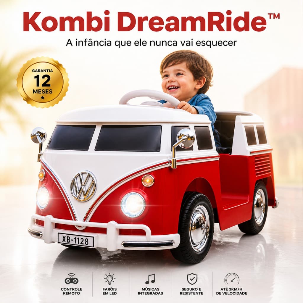 Carrinho Kombi Elétrico Infantil 6V Controle Remoto LED Criança Carro Elétrico Infantil Lançamento