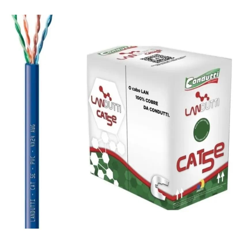 Cabo Lan CAT5e Azul 4PX24AWG 305 Metros Condutti 4 Pares UTP 100MHz PVC Antichama 100% Cobre Gigabit