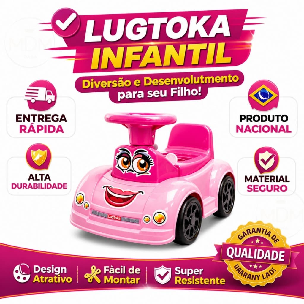 LugToka Baby Andador Infantil com 4 Blocos de Encaixe, Buzina e Porta-Malas Estável