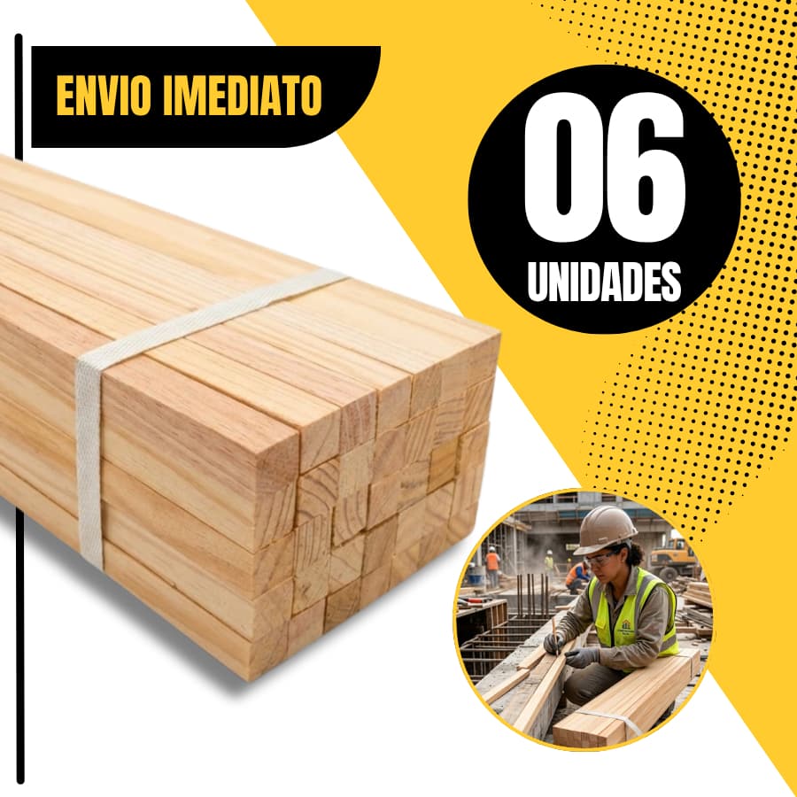 Kit 06 Ripas Sarrafo de Madeira Pinus 100x2x2cm