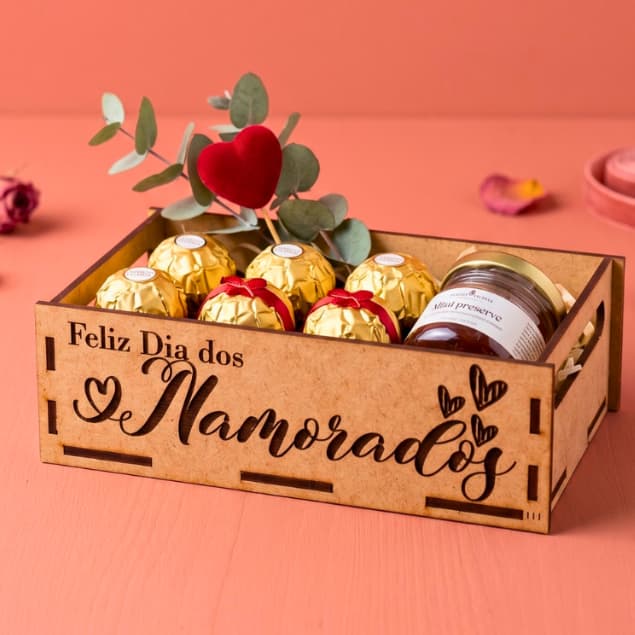 Kit 10 Bandeja Cesta Mdf 20x15 Feliz dia dos Namorados Te Amo