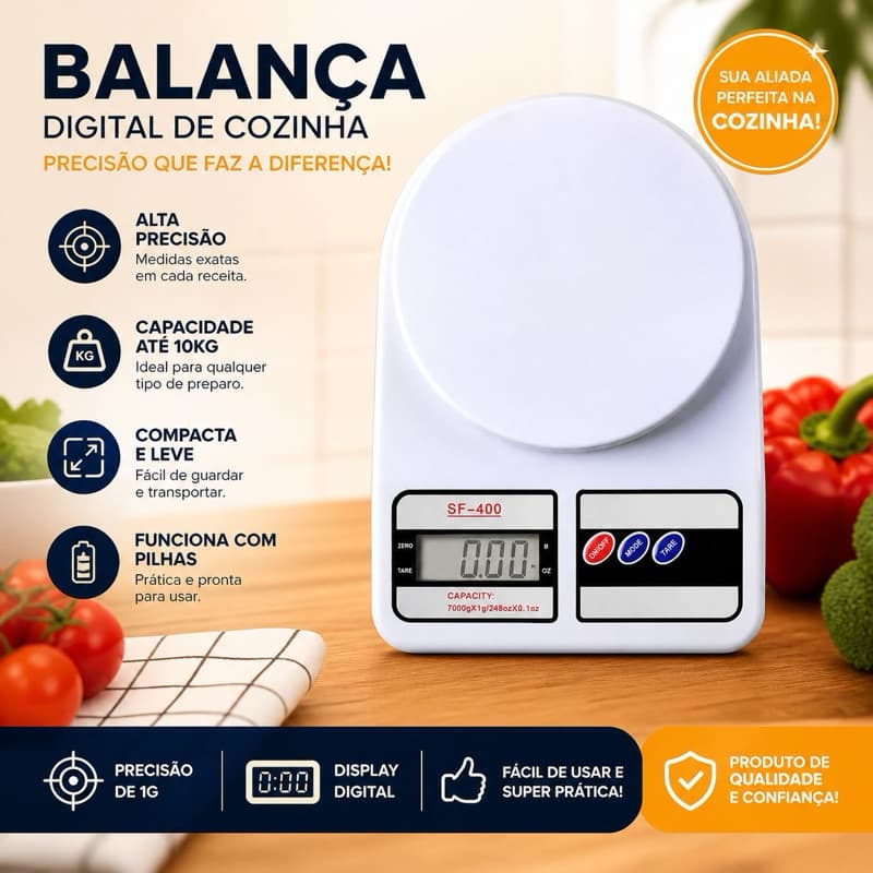 Balança Cozinha Digital 10kg Alta Precisão Dieta e Nutrição