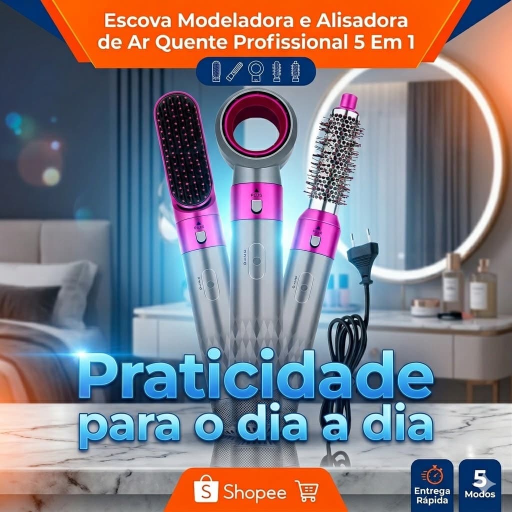 Escova Modeladora e Alisadora de Ar Quente 5 Em 1 Profissional 110V Altomex DJ-040