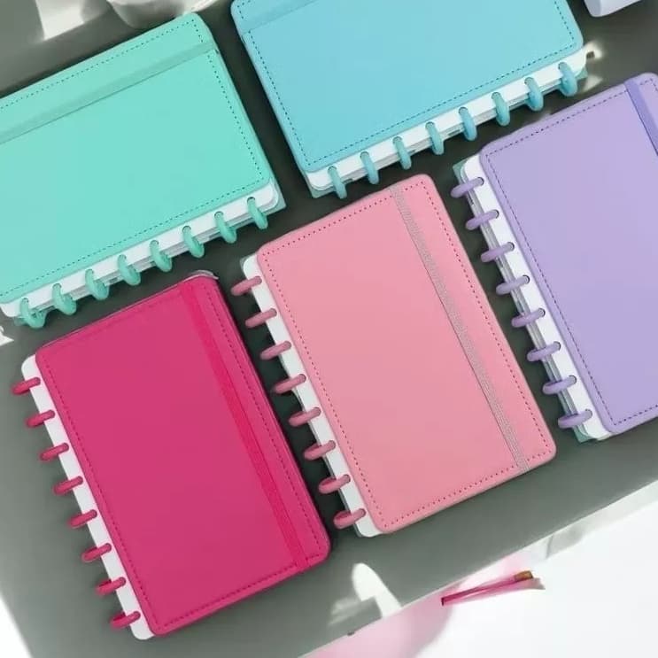 Caderno Tipo Inteligente Capa Dura - 8/10/11 Disco Diário Feminino Neon Planner Tamanhos A5 e B5, A4 80 fls