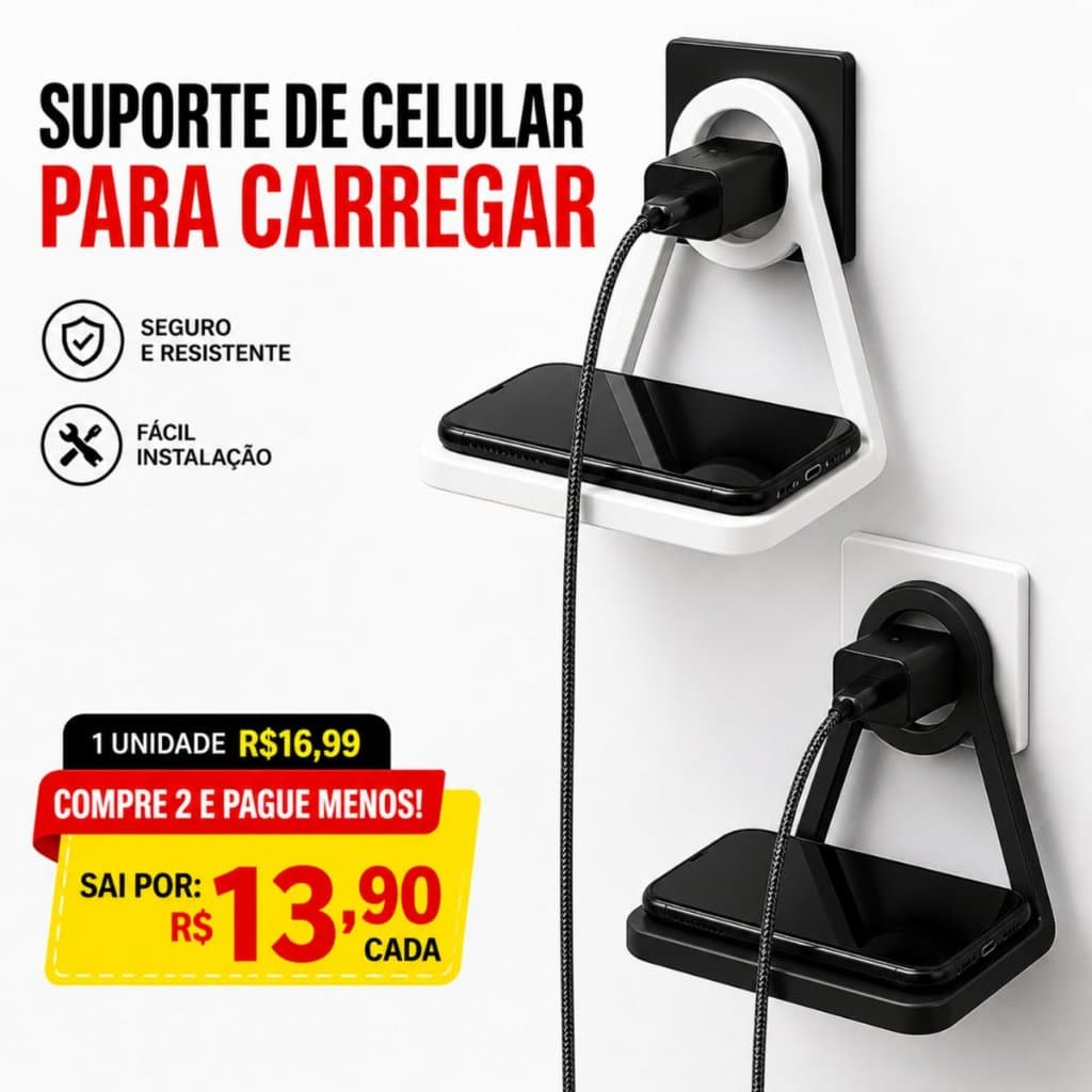Suporte de Celular para Tomada Carregador Organizador