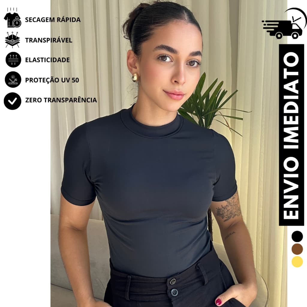 Blusa Feminina Estilosa Segunda Pele Manga Curta Gola Alta Cacharrel Envio Rápido