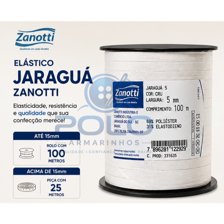 Elástico Zanotti Branco e Preto - 25 mts e 100 mts