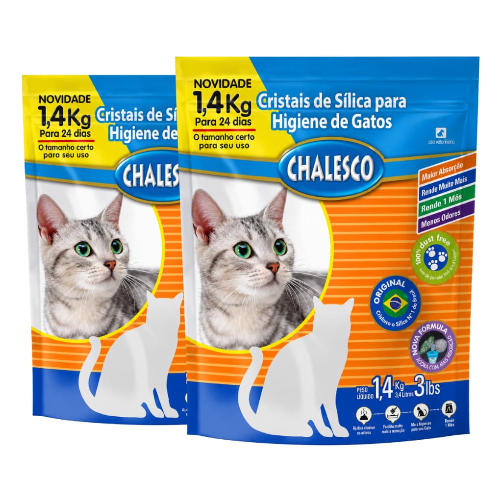 Kit 2 Areia Sanitária Higiênica Cristais de Sílica p Gatos Premium Ultra Absorvente 1,4 Kg Chalesco