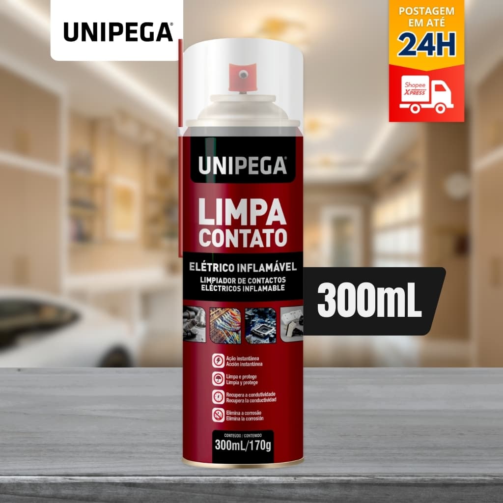 Limpa Contato Eletrico Eletronico Spray 300ml Unipega Para Pc Pilha Bateria Placa de Circuitos Disjuntor Computador