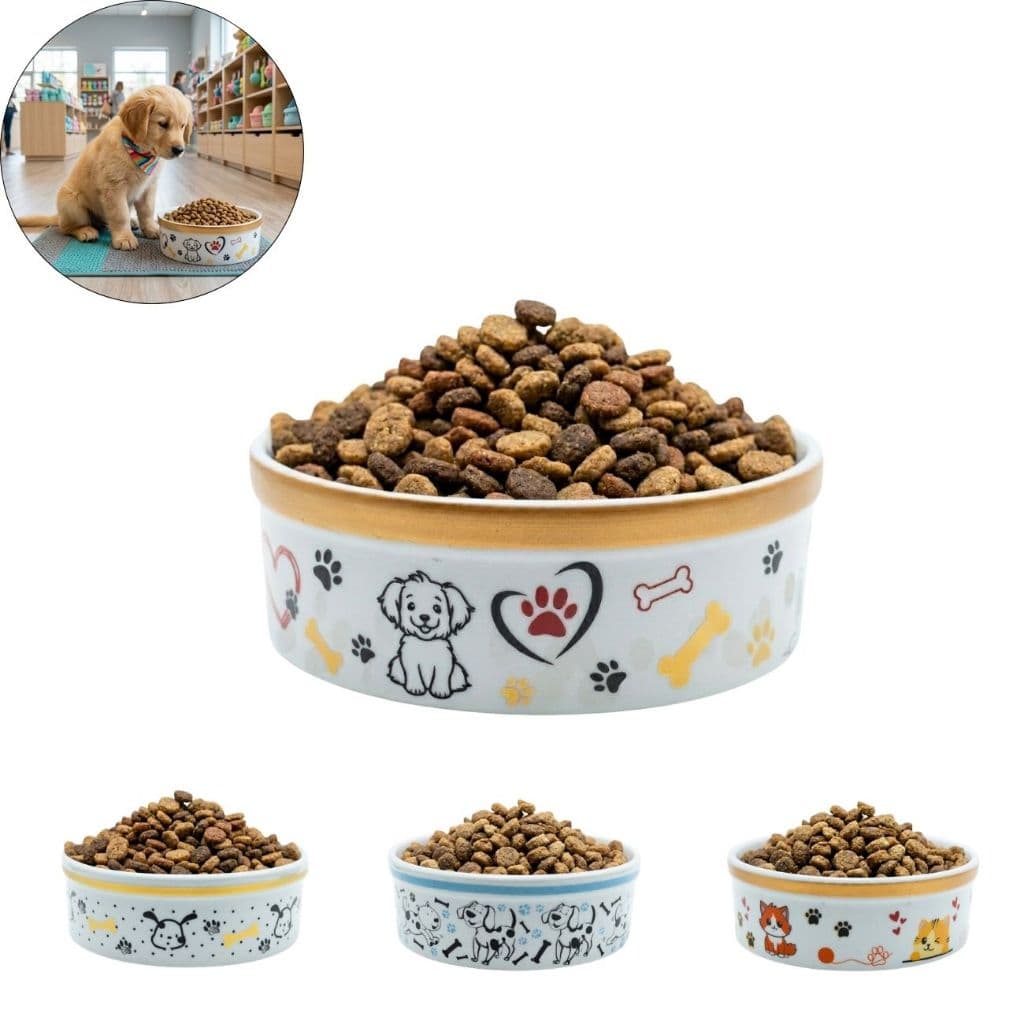 Comedouro Cerâmica 600ml Cães e Gatos Tigela Alimentação Pet