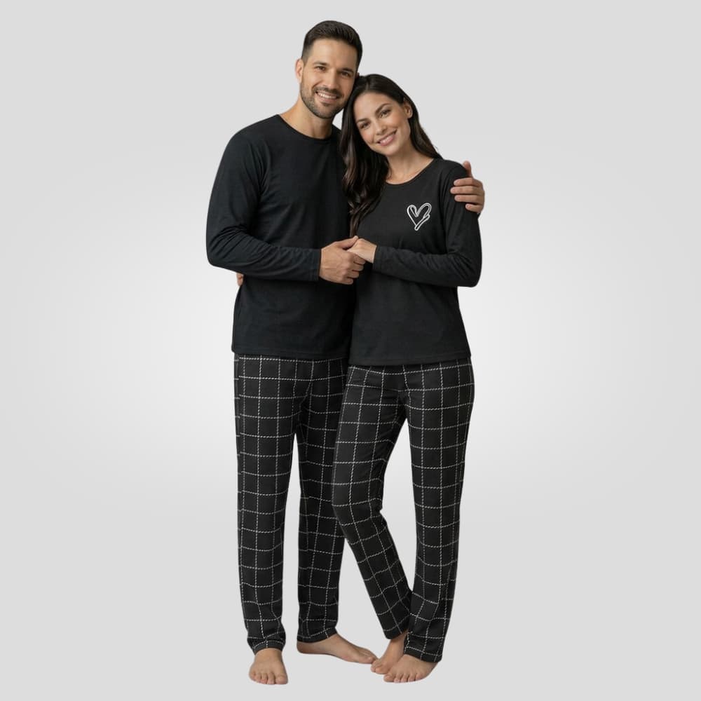 Kit Casal Pijama Longo Masculino e Feminino Inverno Casal Moda Blogueira Confortável Manga Longa