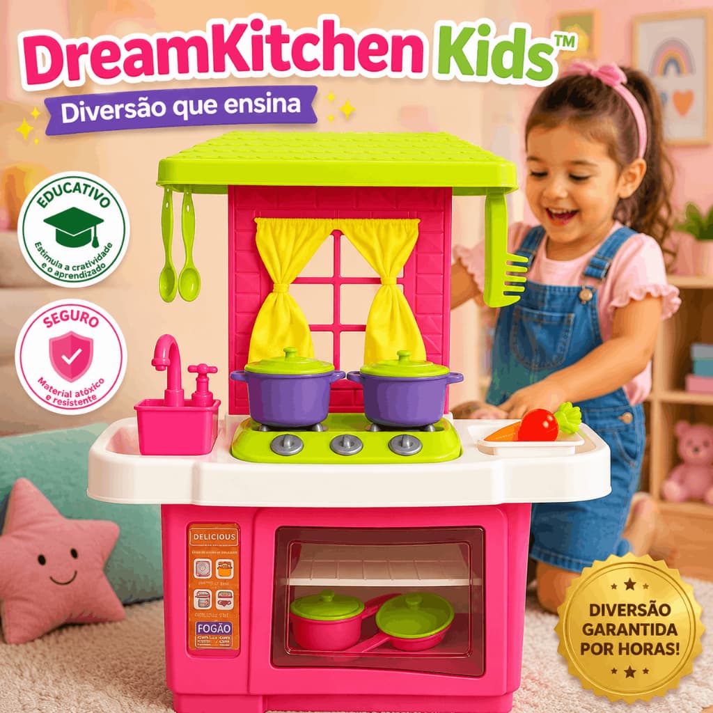 Cozinha Infantil Completa DreamKitchen Kids Brinquedo Educativo Fogão Forno Pia