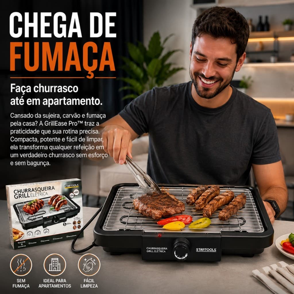 Churrasqueira Eletrica Grill Portatil Grelha Removivel Cozinha Pratica 127v Preta