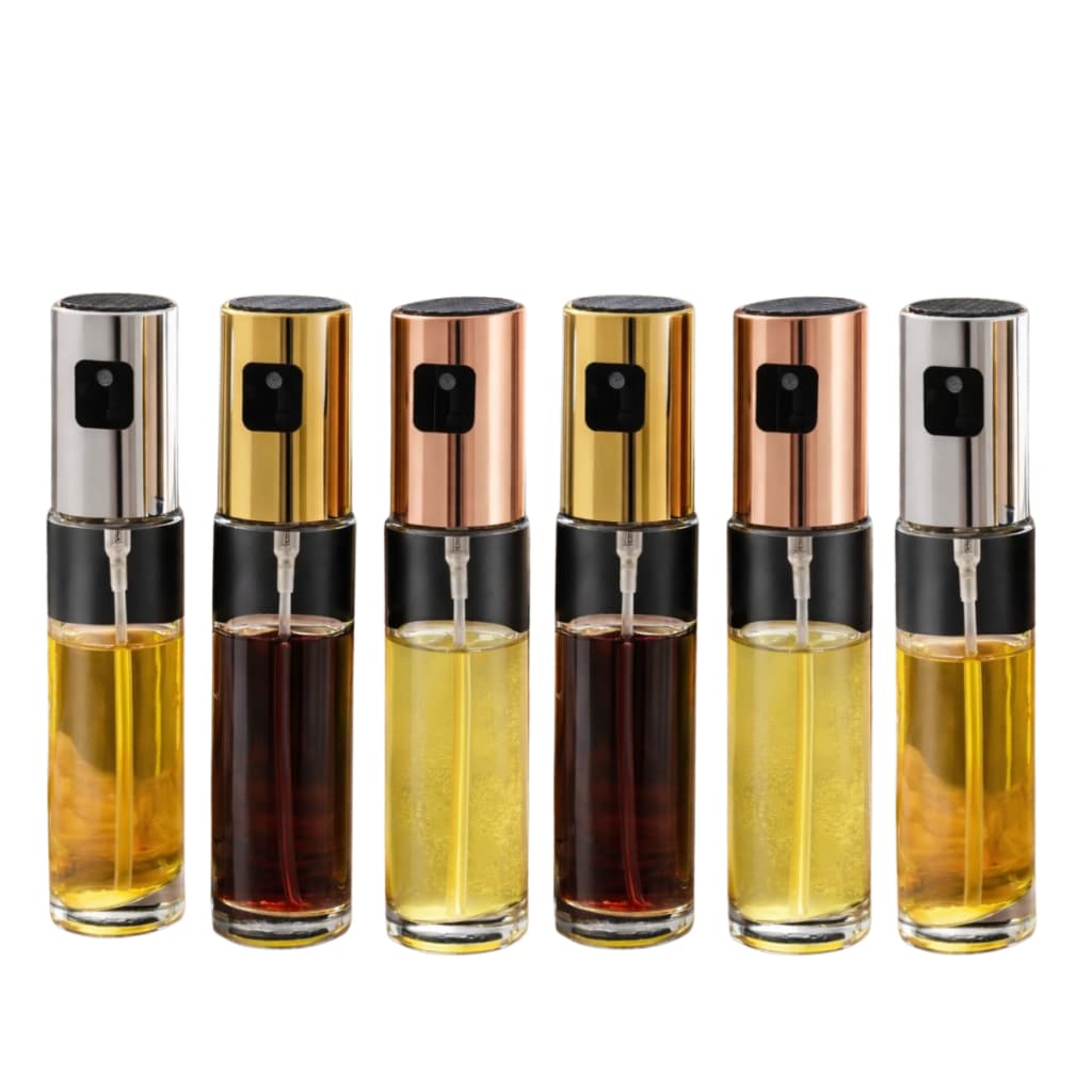 Kit 6 Unidades de Spray Azeite 100ml Vidro Inox Borrifador Óleo Vinagre Shoyu Cozinha Premium Prateado, Dourado e Rosê