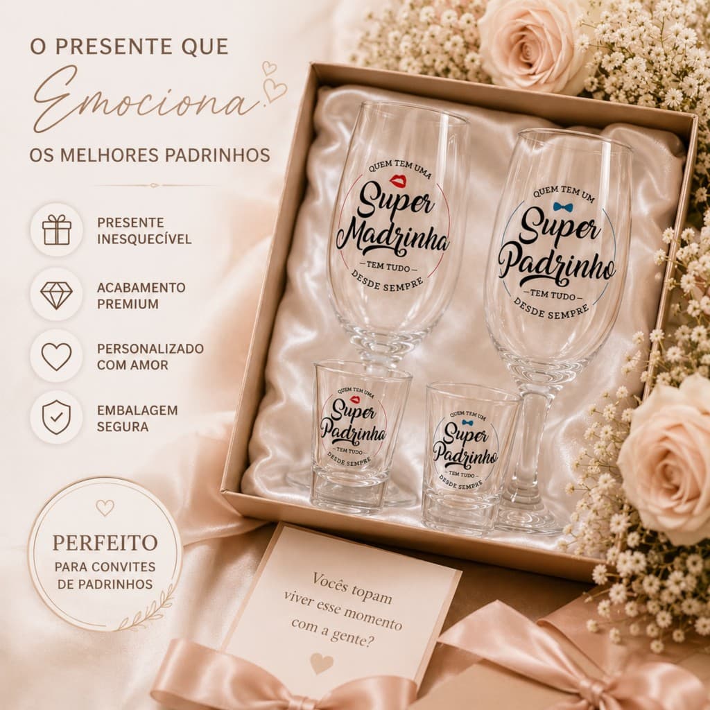 Presente Para Padrinhos Kit Taças e Copos Personalizados