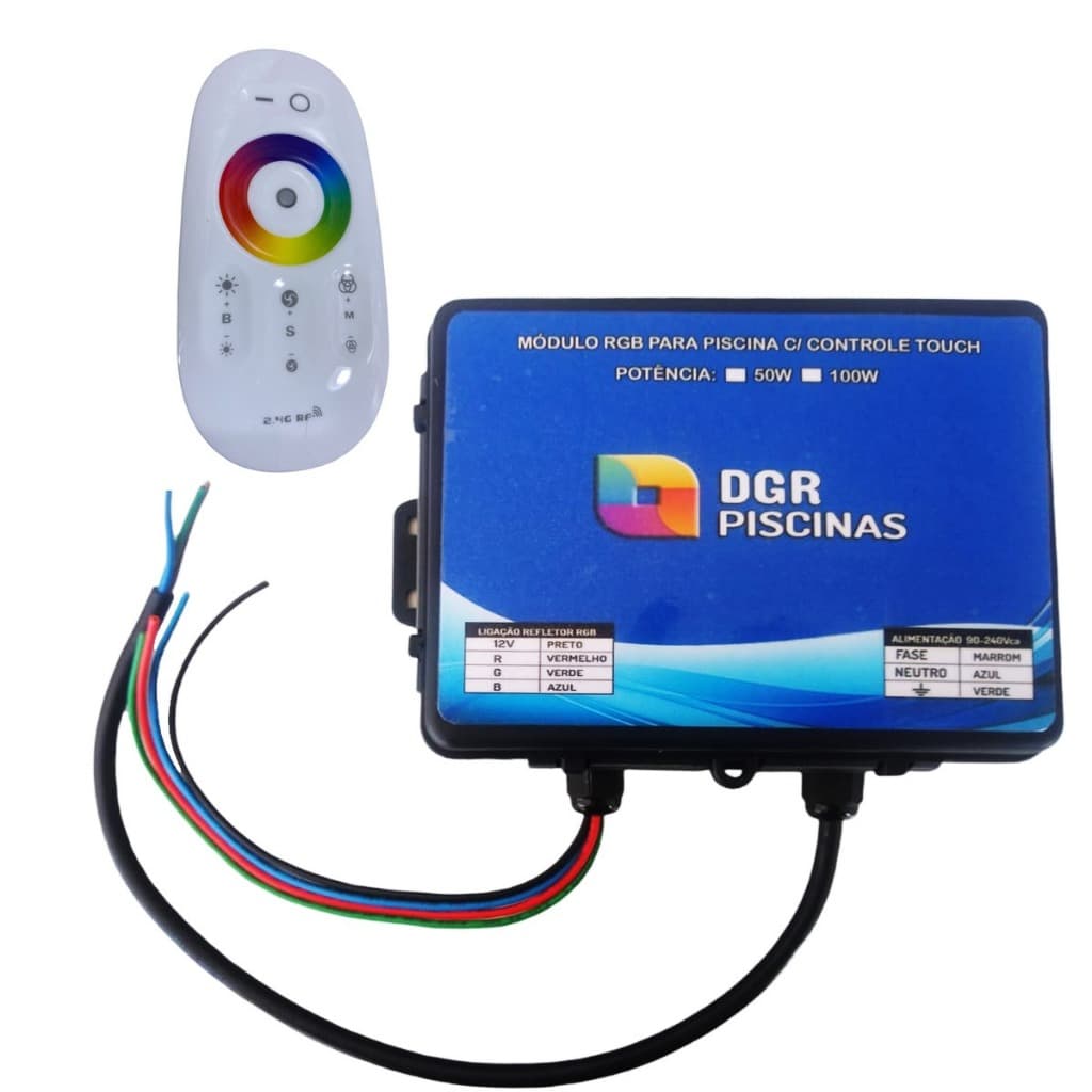 Módulo Controlador RGB Touch para Piscina 100W – Bivolt com Controle Remoto