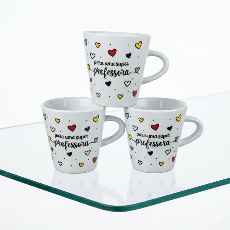 kit Canecas Dia Das Professoras Chá Café Porcelana Personalizada Presente Elegante Xícara Professora Café Manhã