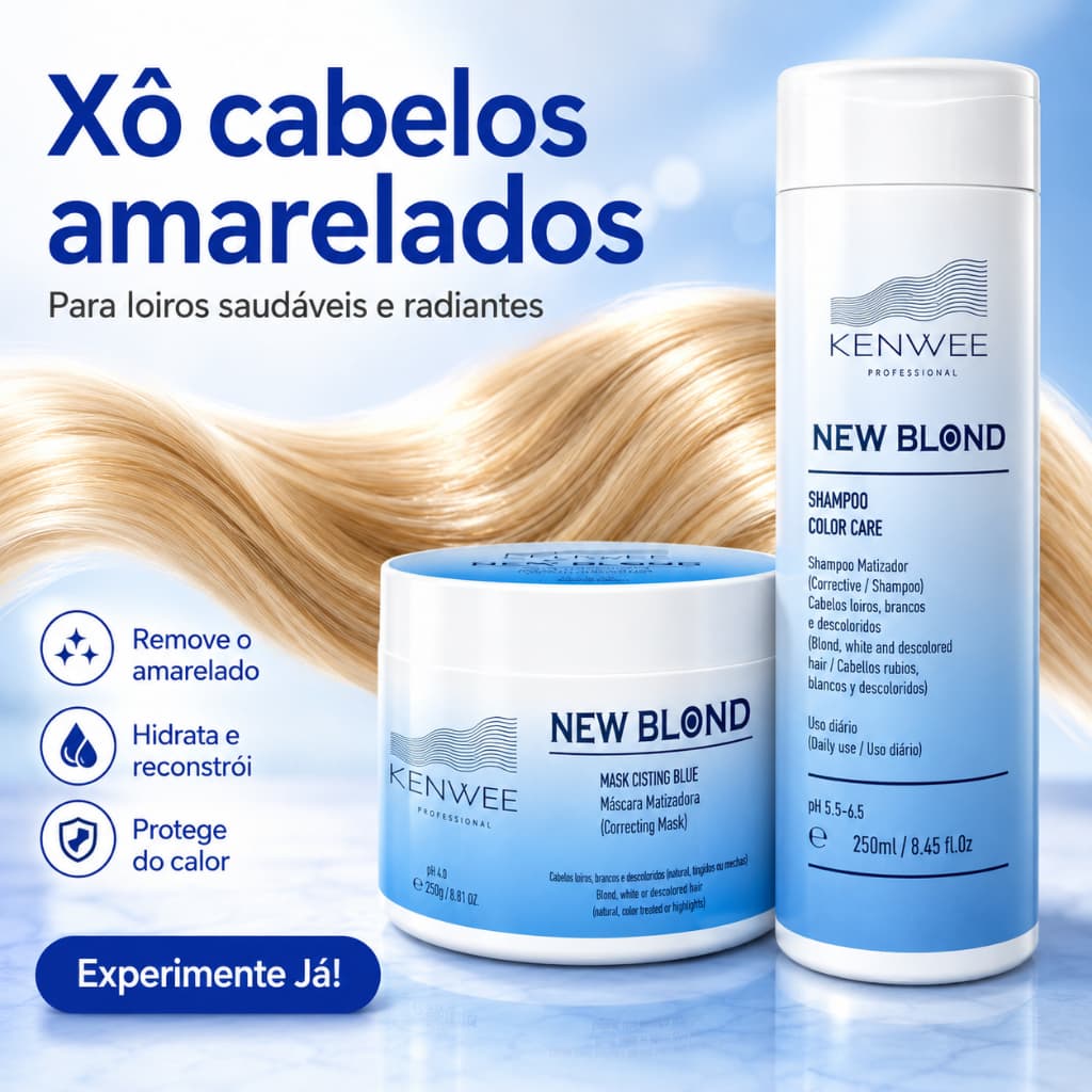 Shampoo e Máscara Matizadora p/ Cabelos Loiros New Blond Kenwee