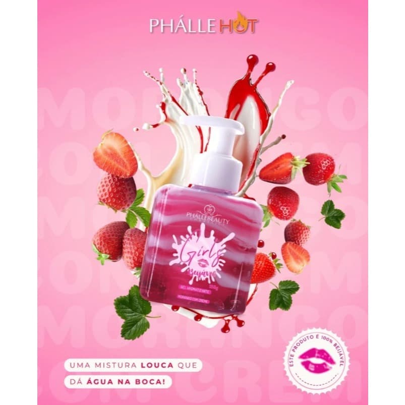 Gel Creme Aromatizante Virilha Girls Beijável PhálleBeauty 188g Hidratante Morango com Creme
