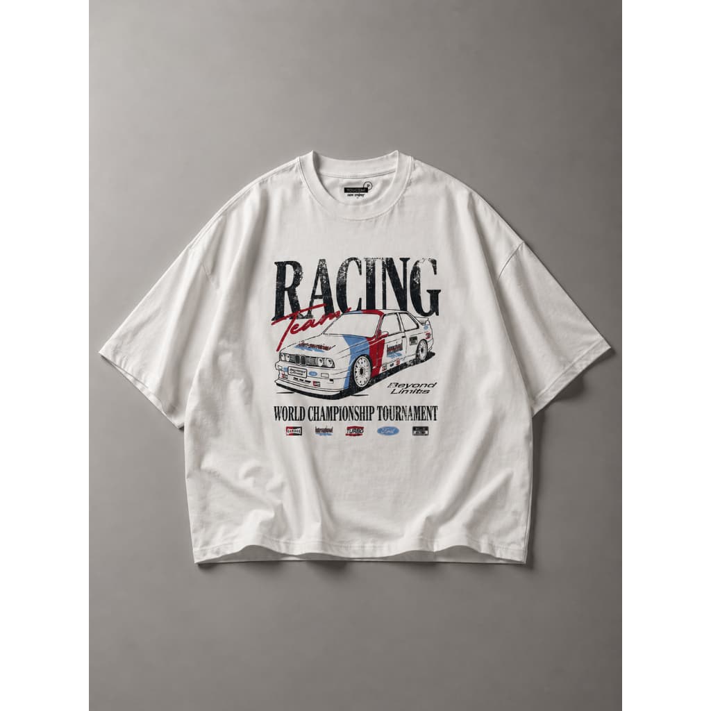 Camiseta 100% Algodão Oversized Cropped  Off White Masculina Racing Carro Vintage Streetwear Premium