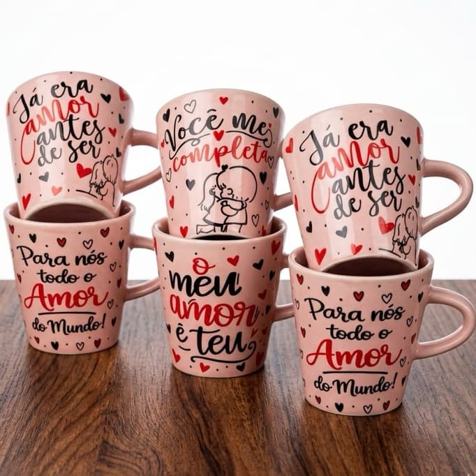 Kit Canecas Rosa 120ml Namorados Faixa Chá Café Porcelana Personalizada Meu Amor Namorados Xícaras Elegante Manhã Café