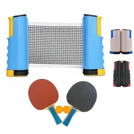 Kit Completo de Tênis de Mesa - 3 Bolinhas, 2 Raquetes e Rede Retrátil Portátil