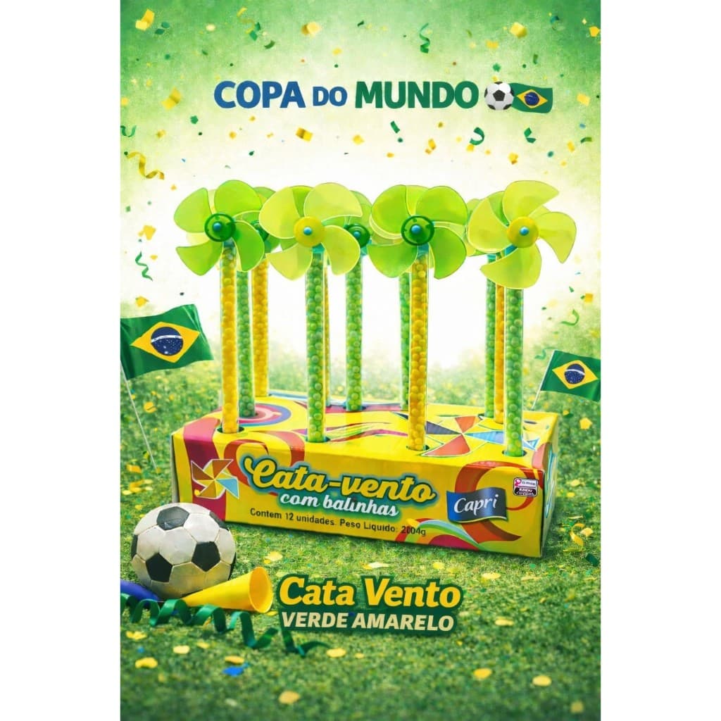 12 Cata-vento VERDES E AMARELOS com balinhas médios