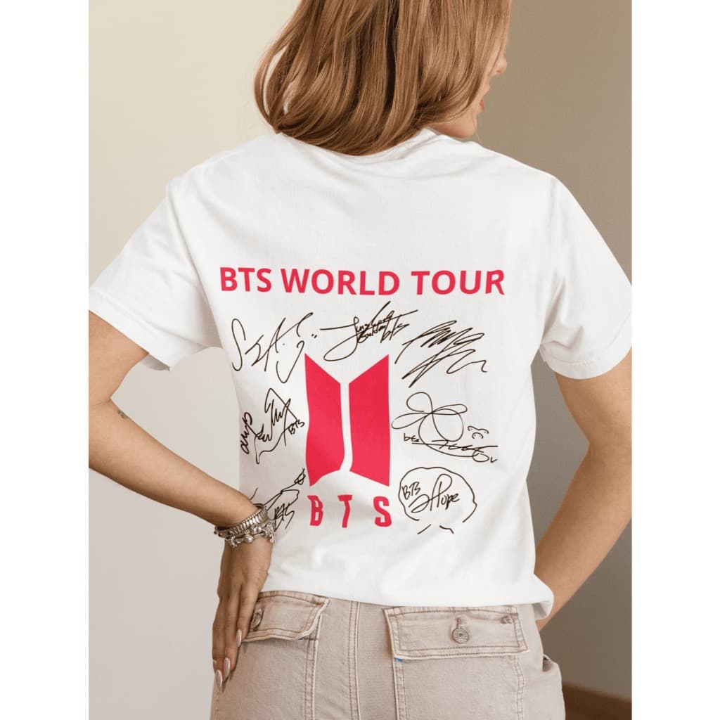 Camiseta Bts World Tour Lançamento Album Grupo Kpop Coreano Autografos 100% Algodão Premium Unissex