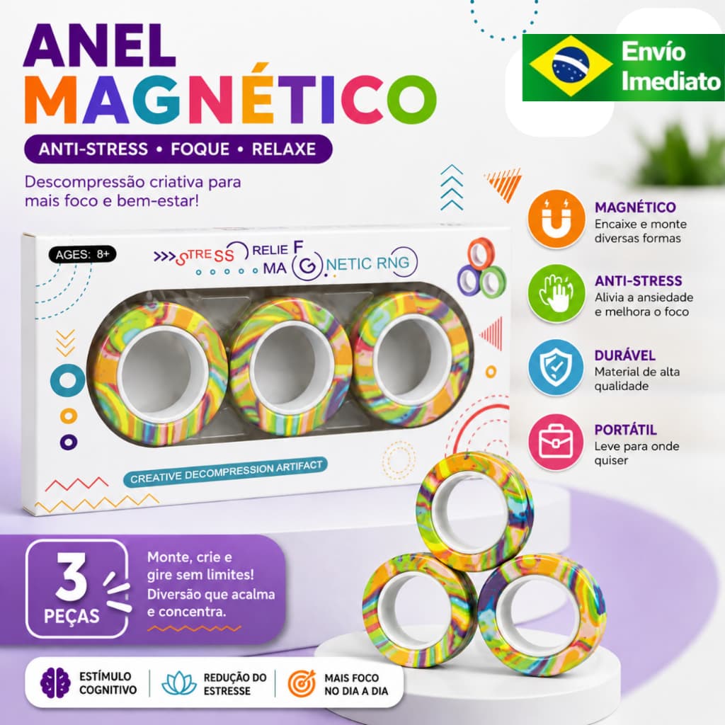 Anel Anti-stress Fidget Toys Funny Finger Magnetic Ring Spinner Aliviar Ansiedade e Estresse
