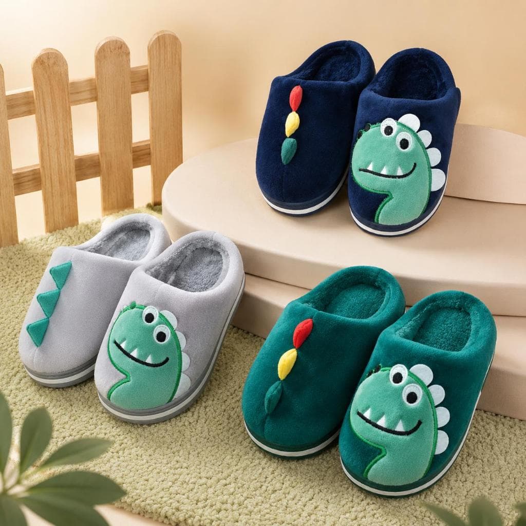 Pantufa Dinossauro De Desenho Animado infantil De Inverno Quente Antiderrapante - Confortável 3d