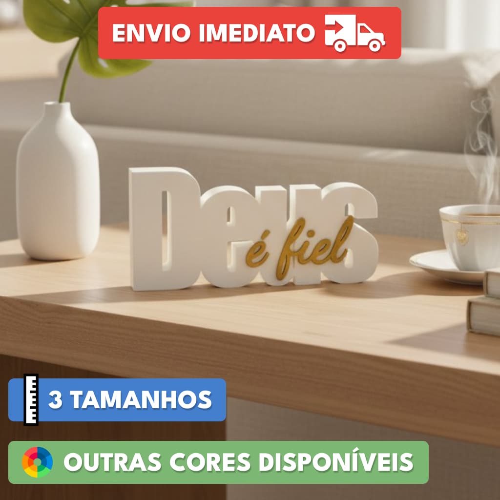 Letreiro Decorativo Deus é Fiel Placa para Decoração de Ambientes Sala Quarto Escritório