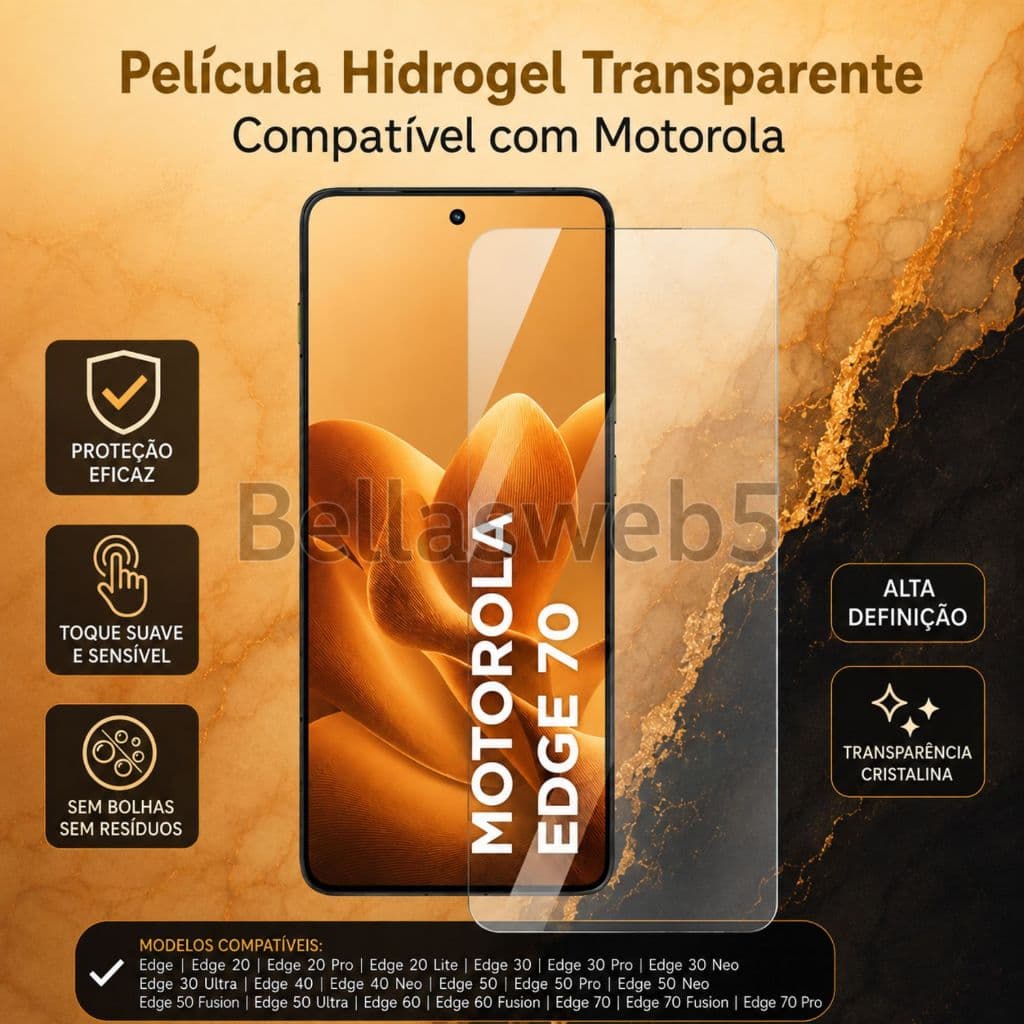 Película Hidrogel Transparente compatível com Motorola Edge 70/Edge 70 Fusion /Edge 70 Pro e Outros