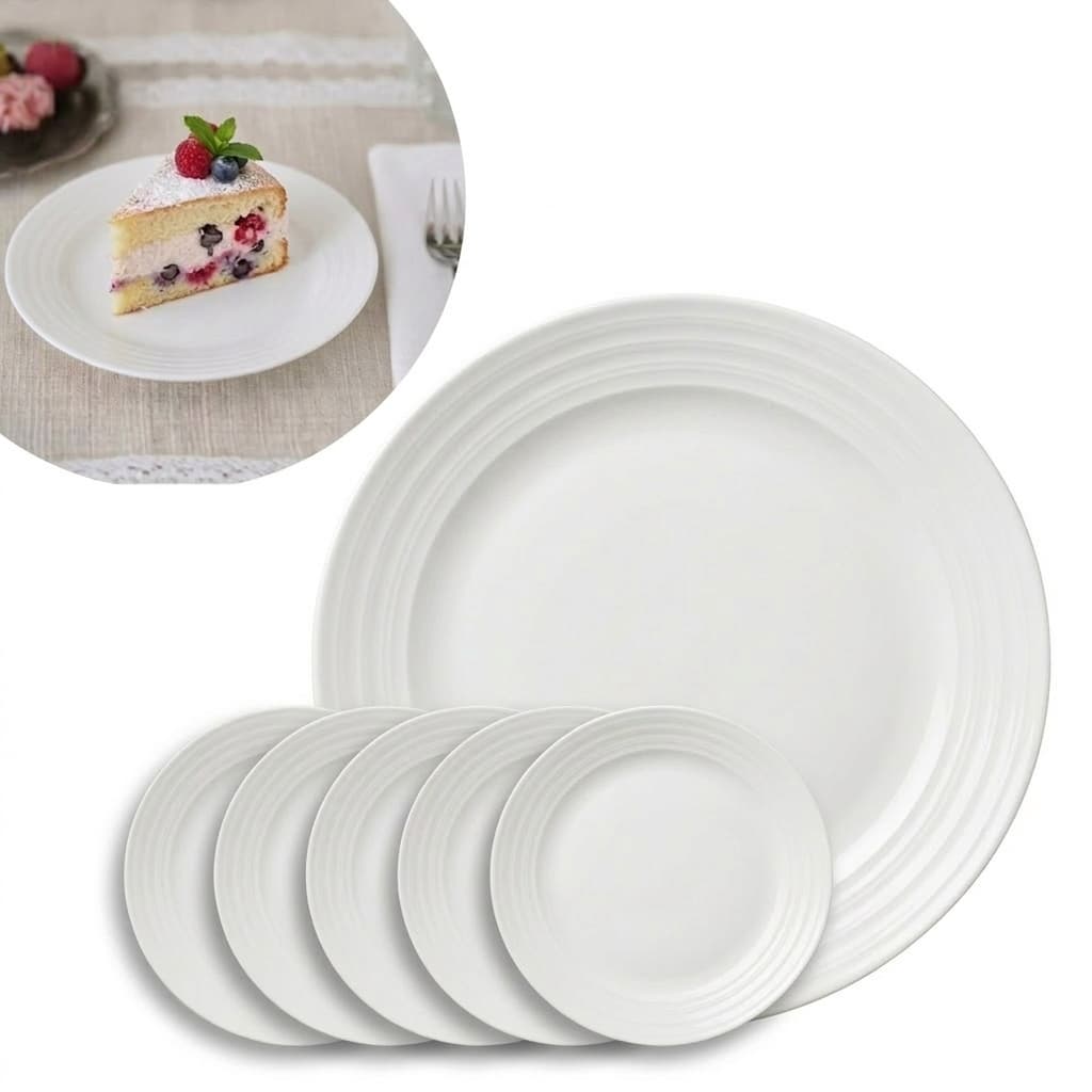 Pratos de sobremesa opalinos Branco 6, 12 ou 18 FRISADO - Vidro, resistente