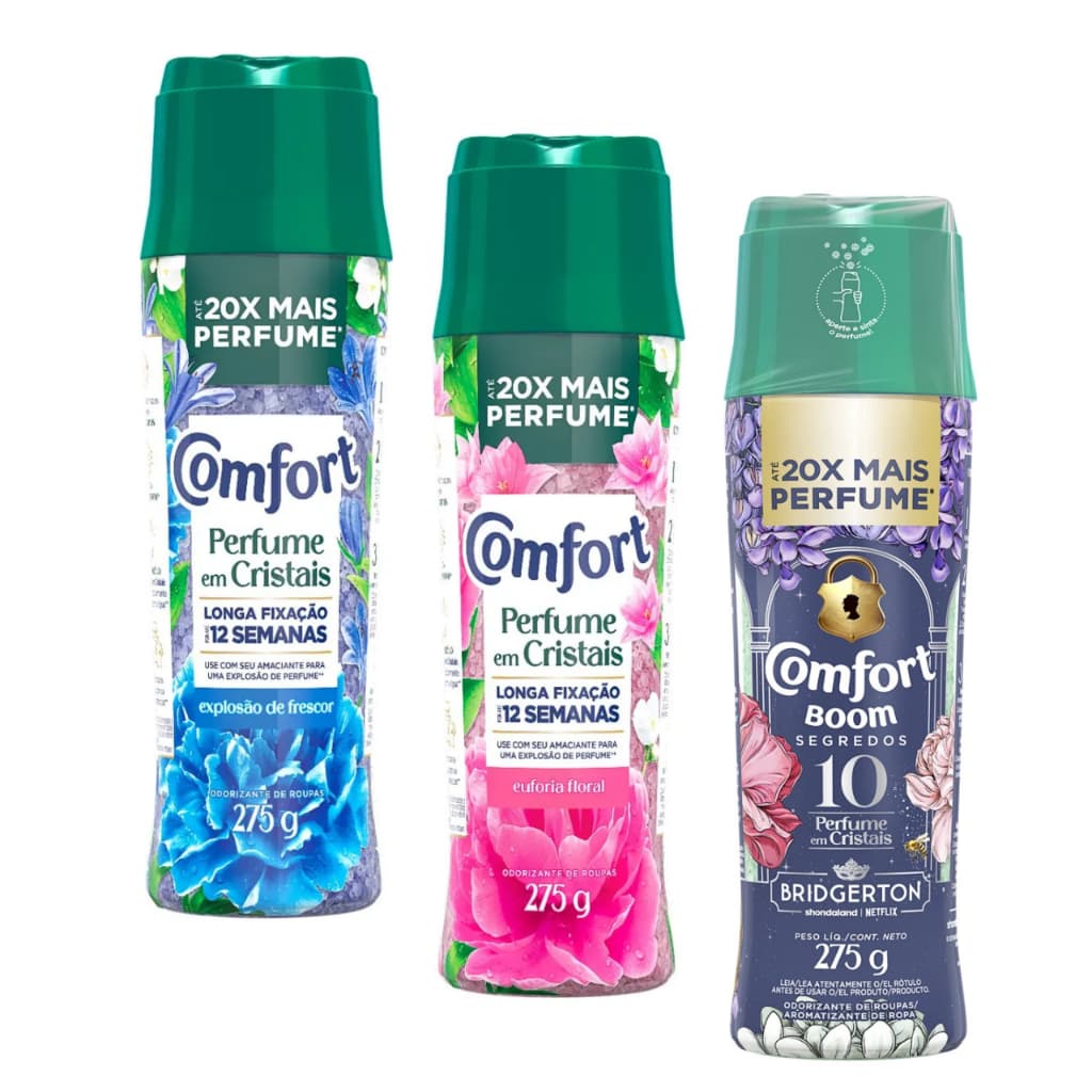 Kit Comfort Boom Perfume Para Roupas em Cristais Euforia Floral e Comfort Boom Explosão de Frescor