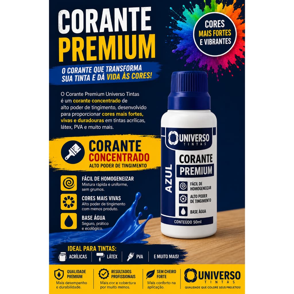 CORANTE AZUL UNIVERS0 50ML  Corante Azul Universal 50ml para Diversas Aplicações