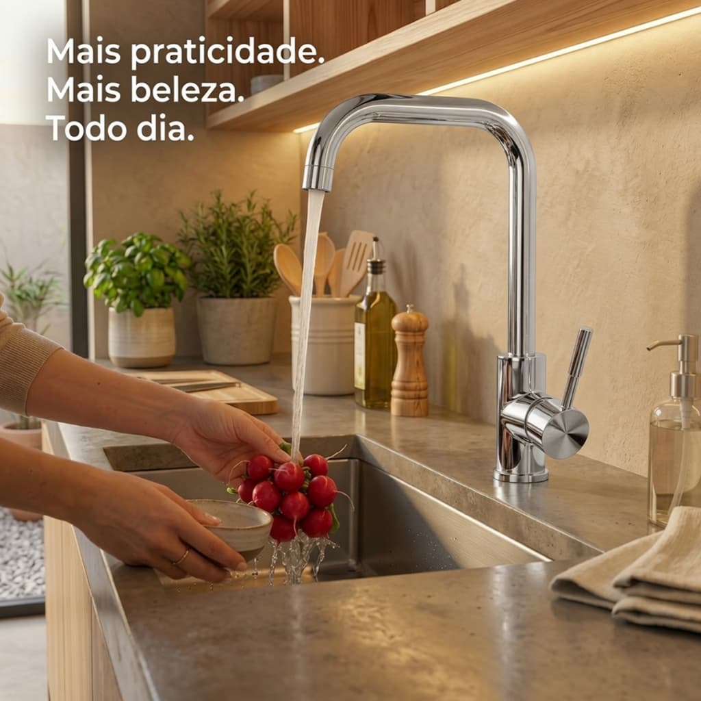 Torneira Quente e Fria Cozinha Torneira Monocomando Misturador Cozinha Aço Inox Cromado Para Pia