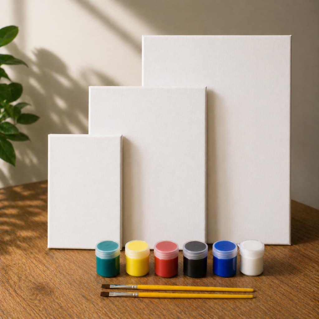 Kit Pintura 2 Telas de Pinturas + 2 Pinceis + 6 Tintas Guache 15ml