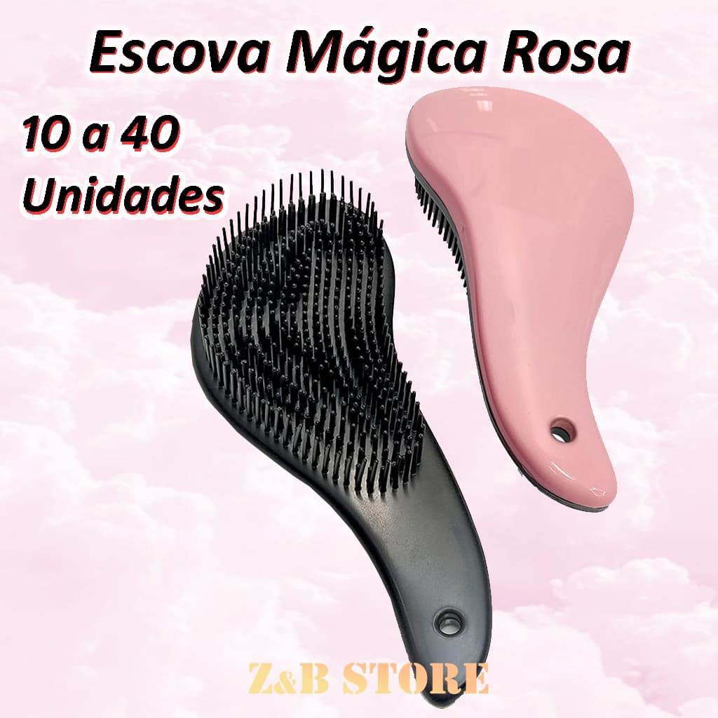 Kit 10 ate 40 Escovas Mágicas - ROSA  - Anti Frizz – Cabelos Lisos e Cacheados – Atacado