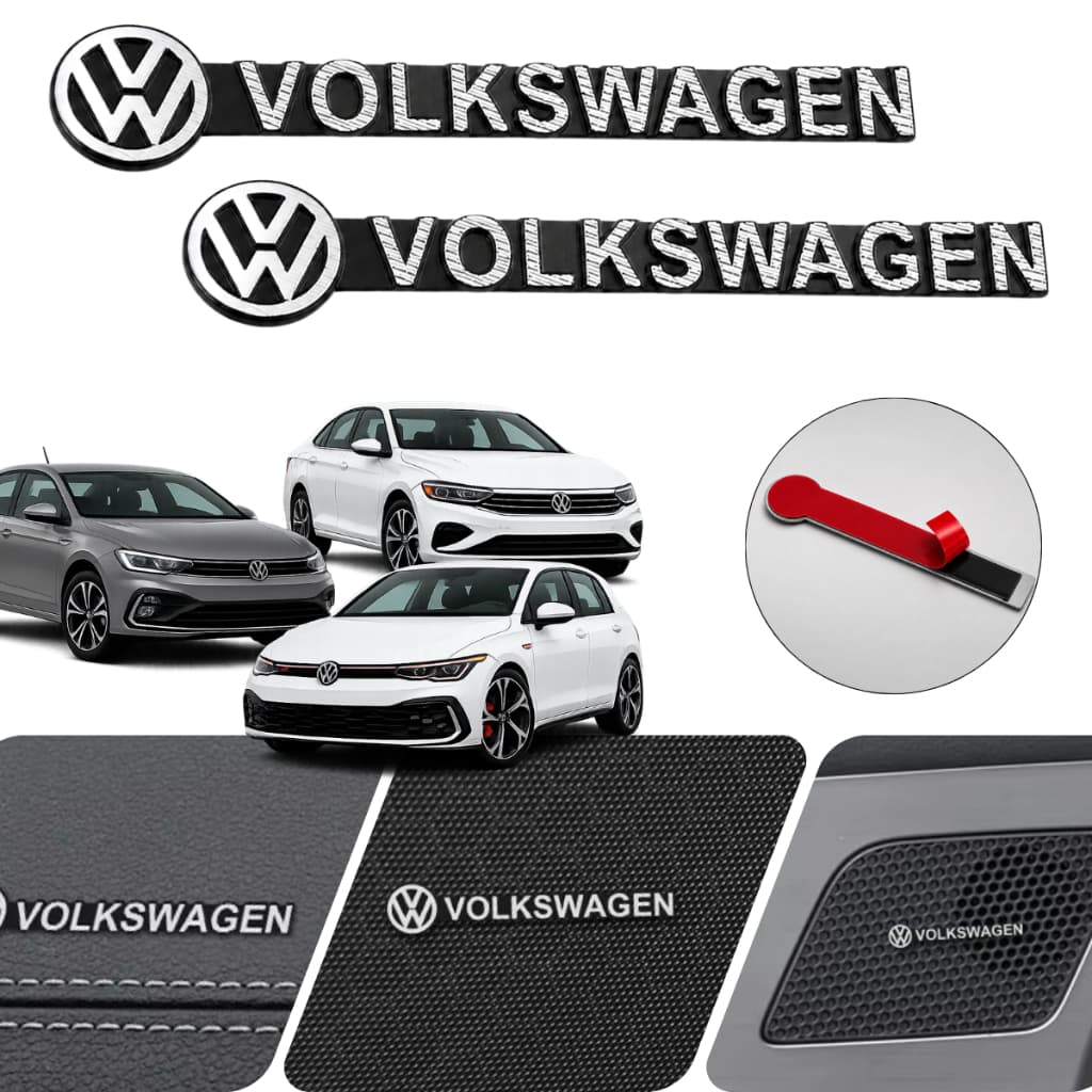 Kit 2 Emblema Logo Volkswagen Alumínio Caixa de Som Alto Falante Painel